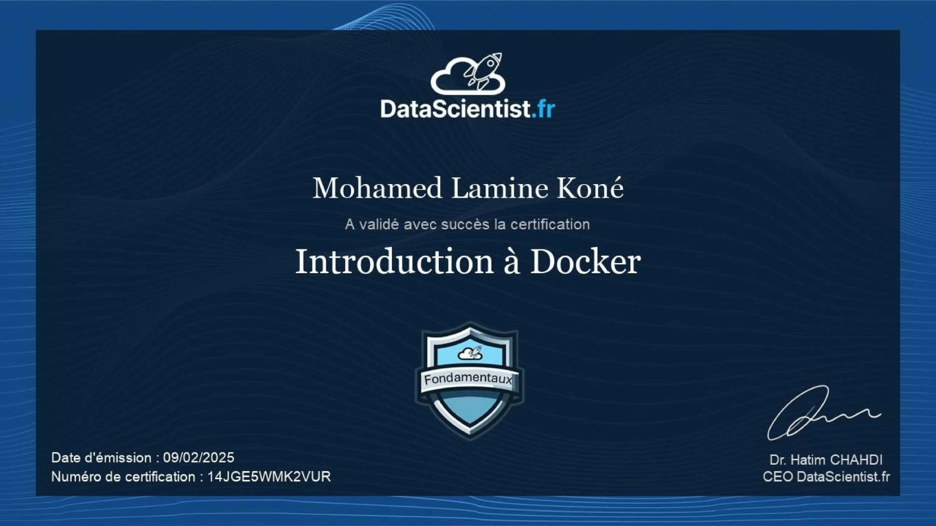 Certificat de Mohamed Lamine Koné