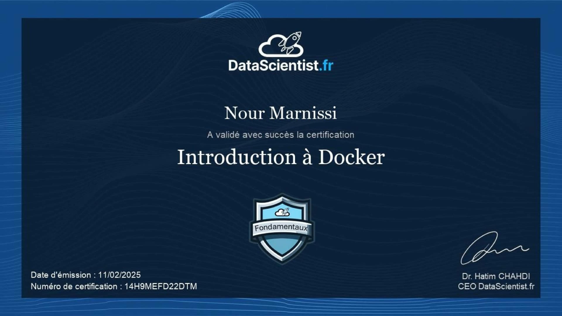Certificat de Nour Marnissi