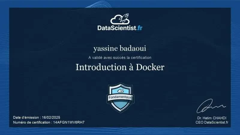 Certificat de Yassine BADAOUI